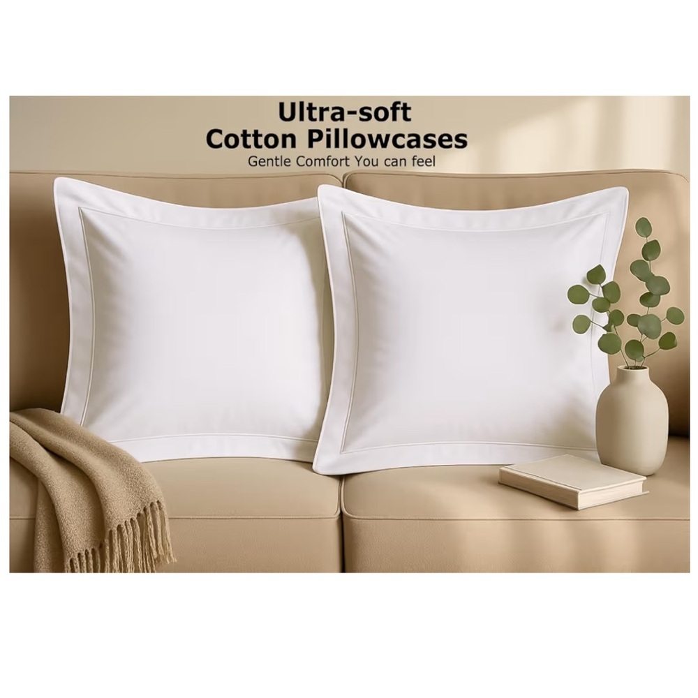 Ultra-Soft White Cotton Euro Shams EXTRA-LARGE 28x28” (2-pack)